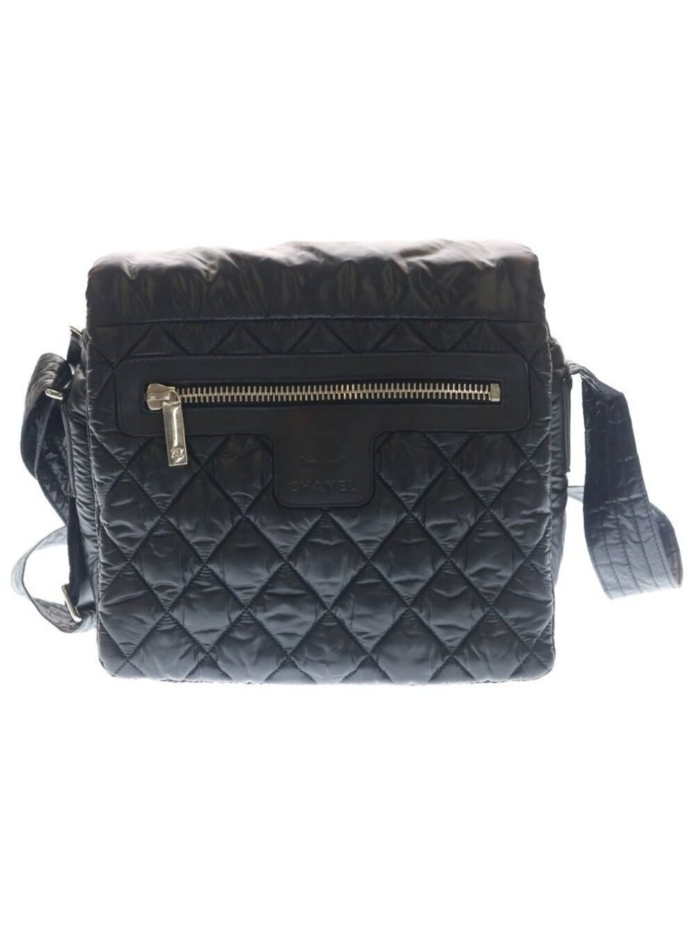 Chanel CC Logo Quilted Nylon Shoulder Bag Black